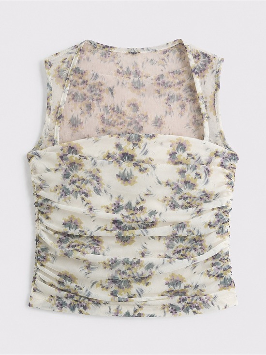 Abercrombie & Fitch Tops - Abercrombie & Fitch Ava Floral Mesh Ruched Top Cream Size S
